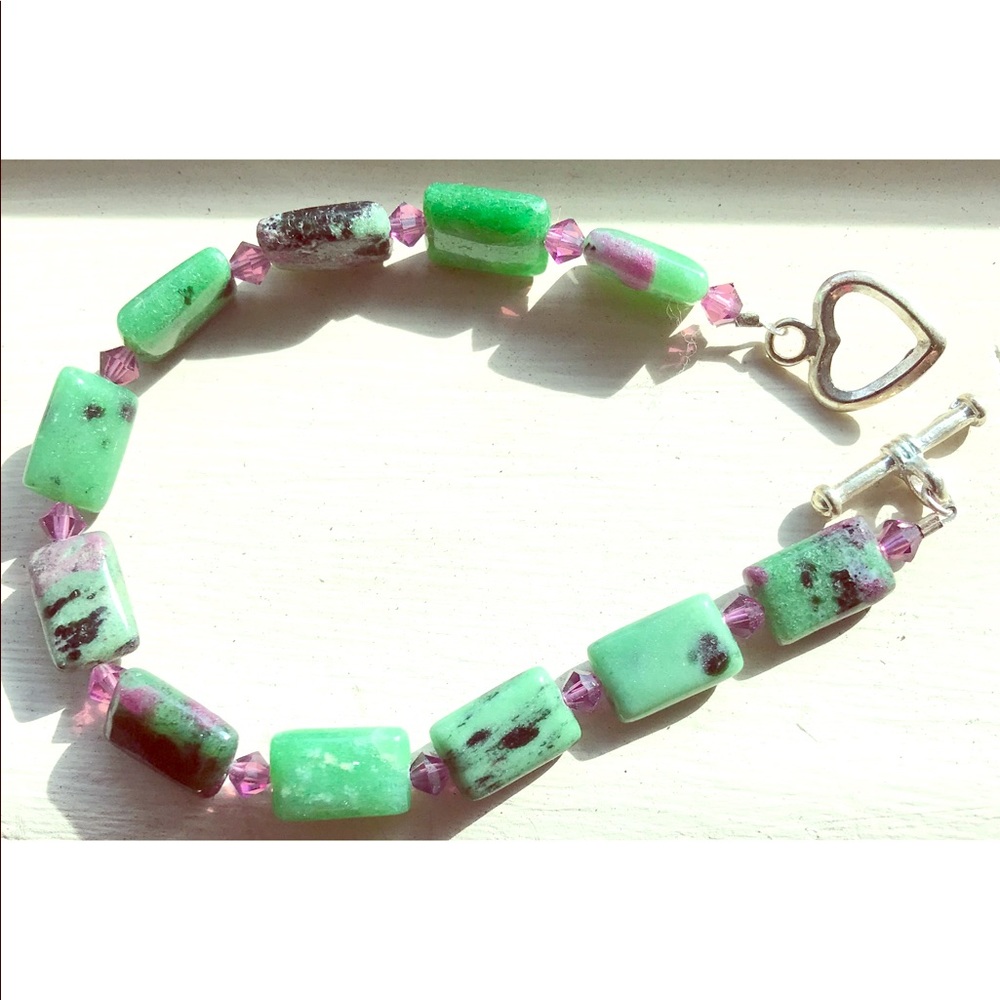 New Zoisite & Ruby Gemstone Bracelet BoHo Style